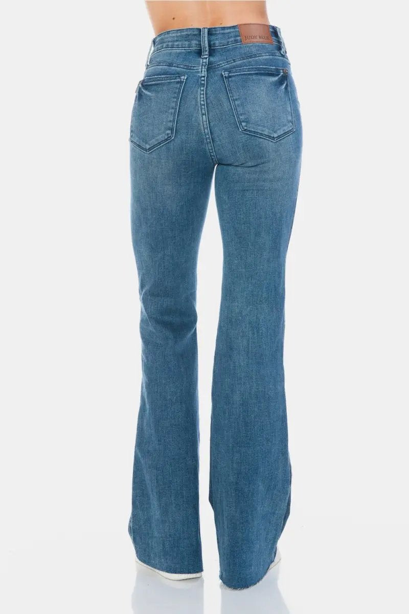Judy Blue Full Size Tummy Control Cut Hem Flare Jeans - Love Salve